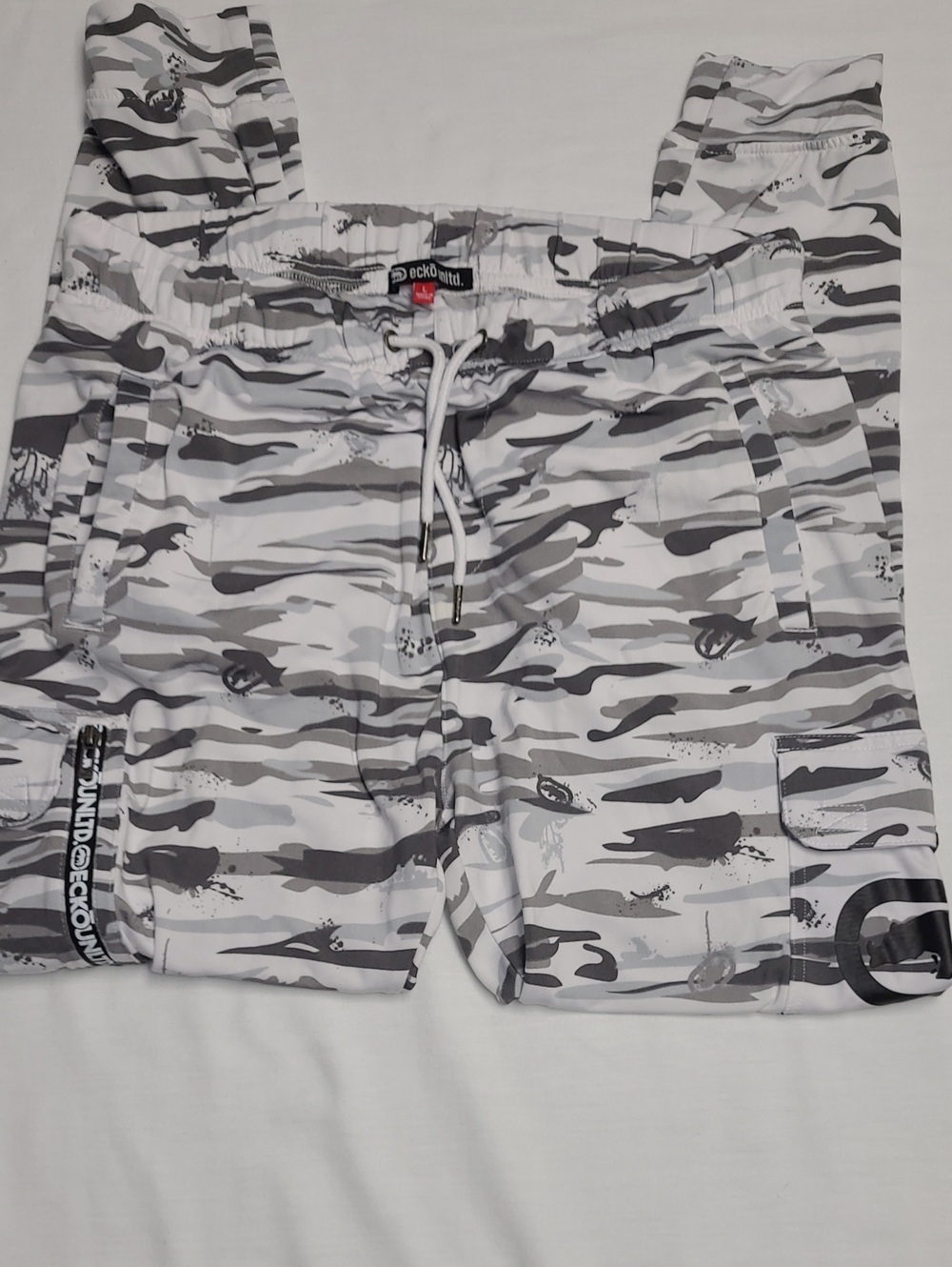 Ecko Unlimited White and Gray Camo Drawstring joggers streetwear